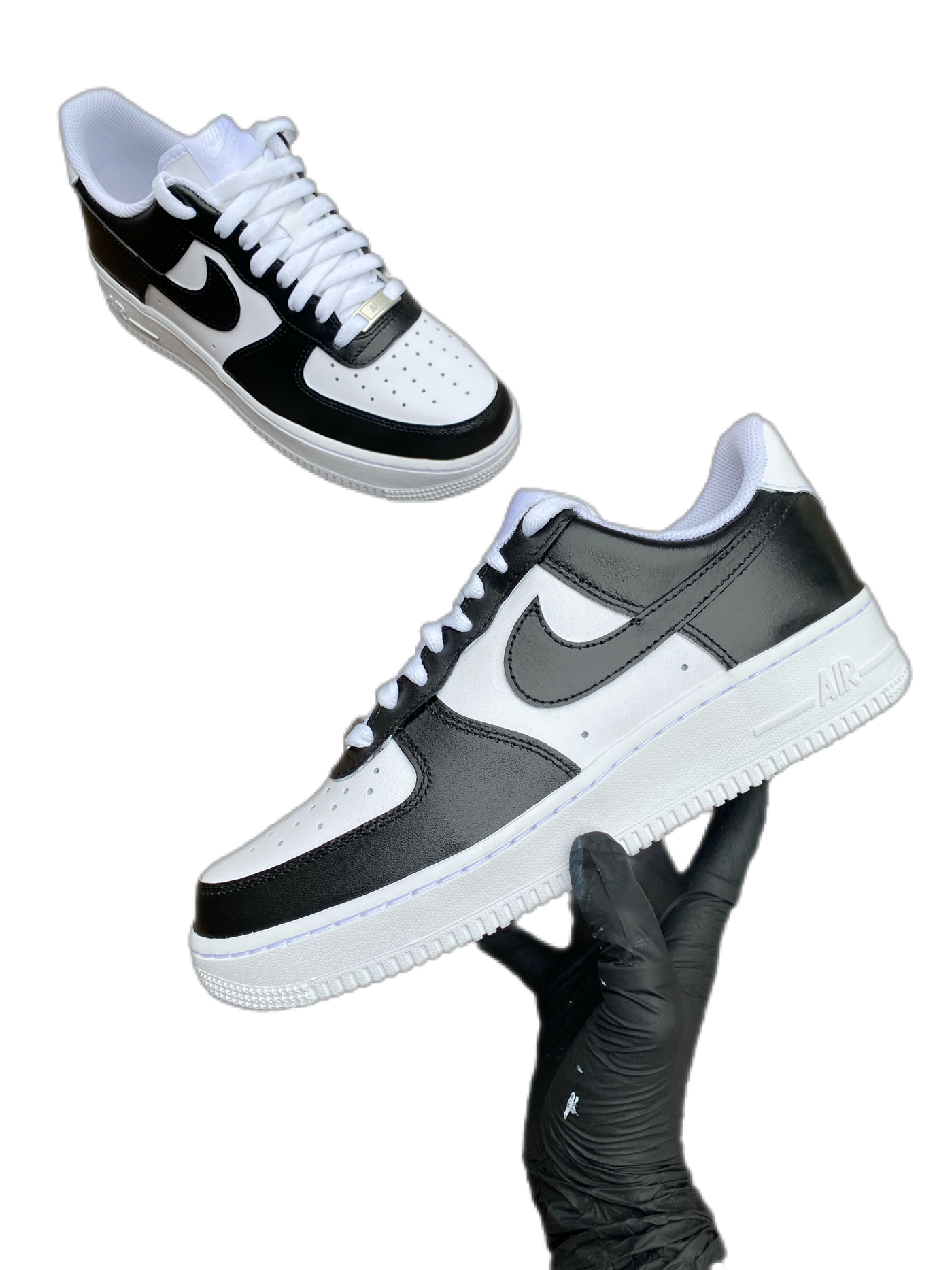 Custom black and white Nike Air Force 1 sneakers