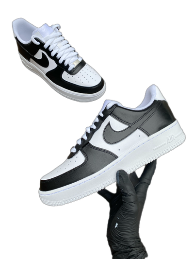 Custom black and white Nike Air Force 1 sneakers