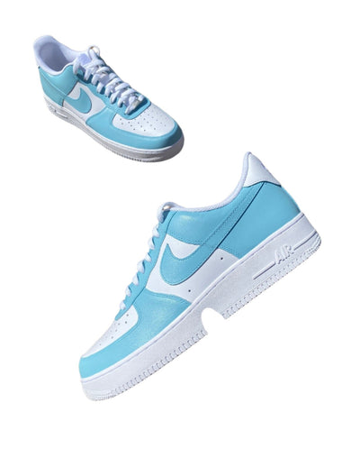 Custom blue and white Nike Air Force 1 sneakers