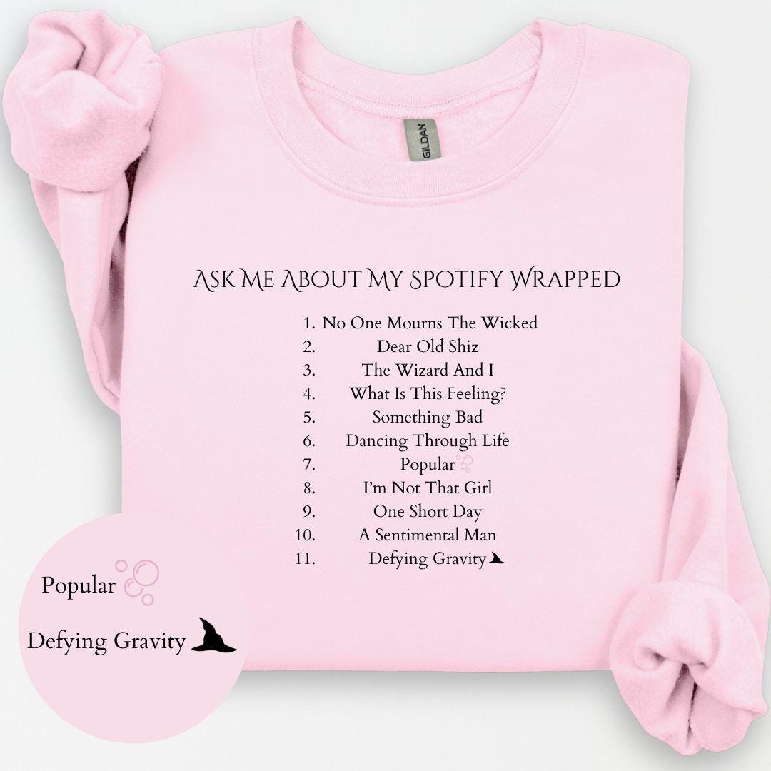 Wicked Soundtrack Crewneck, Wicked Sweatshirt, 2024 Wrapped, Gift for Her, Glinda Elphaba Wizard of Oz Crewneck, Wicked Movie Soundtrack