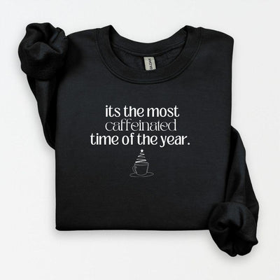 Custom black sweatshirt with a funny holiday coffee-themed graphic and saying