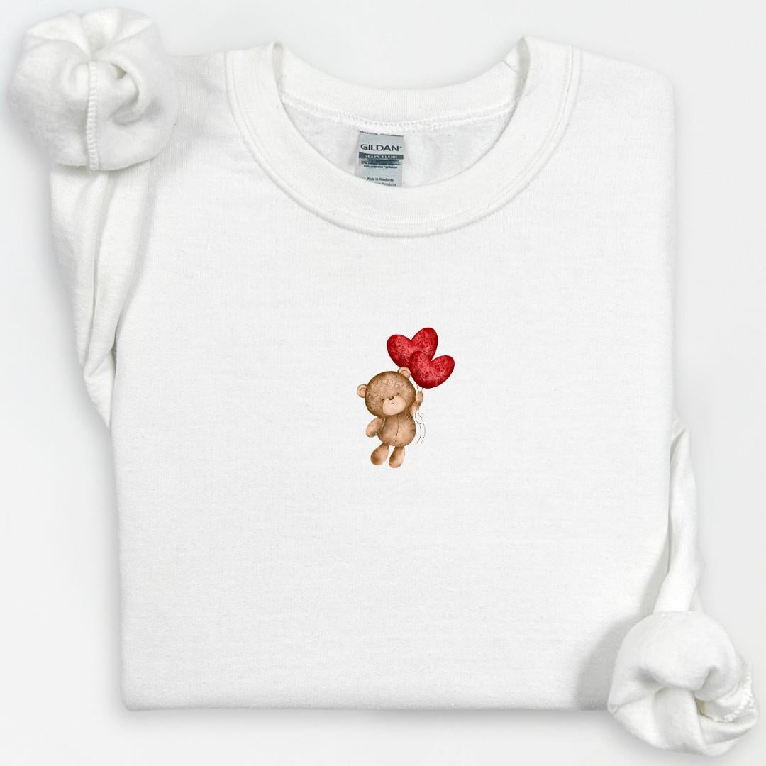 Teddy Bear Heart Balloon Crewneck, Valentines Day Shirt, Gift for Her, Galentines Day, Teddy Bear Shirt, Cute & Cozy Crewneck, Vday Gift