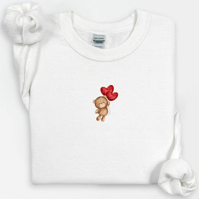 Teddy Bear Heart Balloon Crewneck, Valentines Day Shirt, Gift for Her, Galentines Day, Teddy Bear Shirt, Cute & Cozy Crewneck, Vday Gift