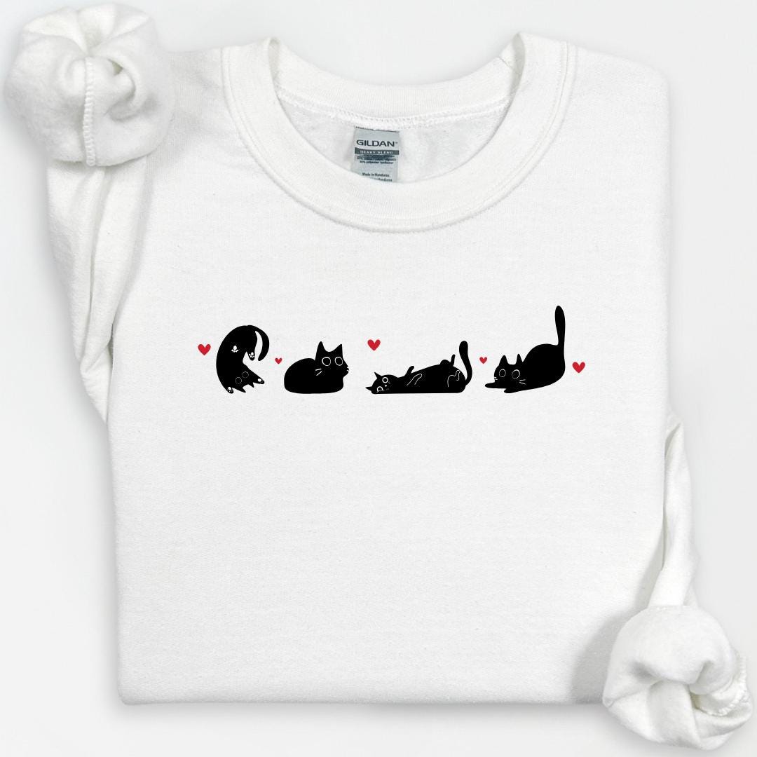 Valentine's Black Cat Sweatshirt, Cute Cat Lover Gift, Black Cat Love Shirts, Kitten Valentine Shirt, Cat Mom Sweater, Perfect for Cat Mom