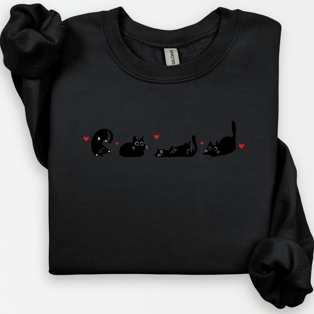 Valentine's Black Cat Sweatshirt, Cute Cat Lover Gift, Black Cat Love Shirts, Kitten Valentine Shirt, Cat Mom Sweater, Perfect for Cat Mom