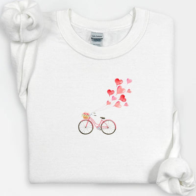 Heart Balloon Crewneck, Valentines Love Shirt, "Love is in the Air", Cute Gift for Her, Women's Sweater, Romantic Love Bike, Valentines Day