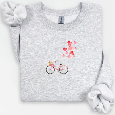Heart Balloon Crewneck, Valentines Love Shirt, "Love is in the Air", Cute Gift for Her, Women's Sweater, Romantic Love Bike, Valentines Day