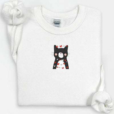 Valentine Black Cat Sweatshirt, Cat Love Shirts, Kitten Valentine Shirt, Cat Lover Gift, Cat Mom Sweater, Cat Mom Gift, Heart Cat Hoodie