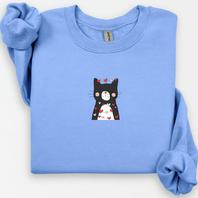 Valentine Black Cat Sweatshirt, Cat Love Shirts, Kitten Valentine Shirt, Cat Lover Gift, Cat Mom Sweater, Cat Mom Gift, Heart Cat Hoodie