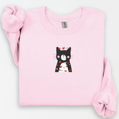Valentine Black Cat Sweatshirt, Cat Love Shirts, Kitten Valentine Shirt, Cat Lover Gift, Cat Mom Sweater, Cat Mom Gift, Heart Cat Hoodie