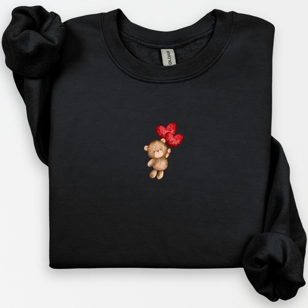 Teddy Bear Heart Balloon Crewneck, Valentines Day Shirt, Gift for Her, Galentines Day, Teddy Bear Shirt, Cute & Cozy Crewneck, Vday Gift