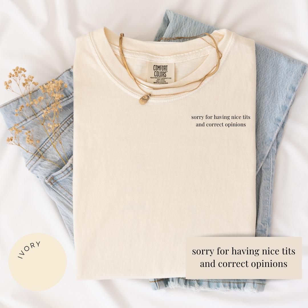 Sorry for Nice Tits & Correct Opinions Comfort Colors® Shirt, Funny Feminist Tee, Feminism Shirt, Breakup Gift, Gift for Her, Y2K Humor Tee