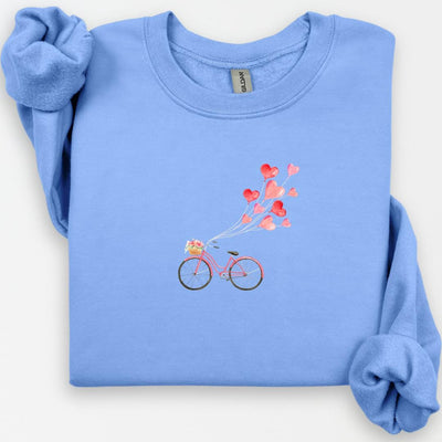 Heart Balloon Crewneck, Valentines Love Shirt, "Love is in the Air", Cute Gift for Her, Women's Sweater, Romantic Love Bike, Valentines Day