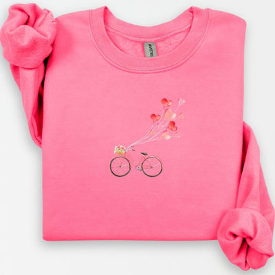 Heart Balloon Crewneck, Valentines Love Shirt, "Love is in the Air", Cute Gift for Her, Women's Sweater, Romantic Love Bike, Valentines Day