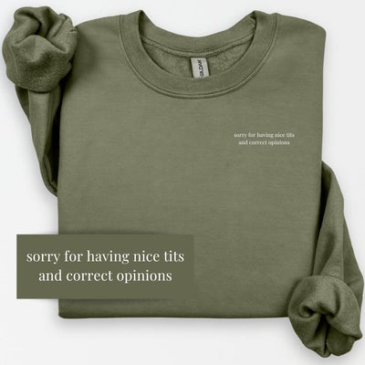 Sorry for Great Tits and Correct Opinions Crewneck, Feminist Sweatshirt, Y2K Humor Shirt, Sarcastic Shirt, Funny Shirt, Sarcasm for Women