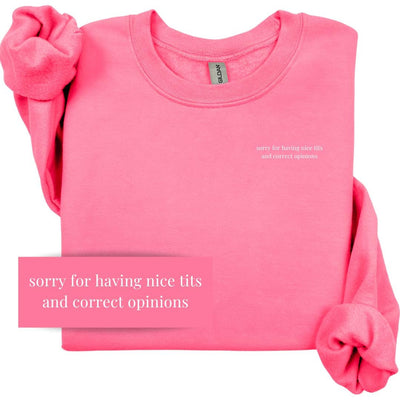 Sorry for Great Tits and Correct Opinions Crewneck, Feminist Sweatshirt, Y2K Humor Shirt, Sarcastic Shirt, Funny Shirt, Sarcasm for Women
