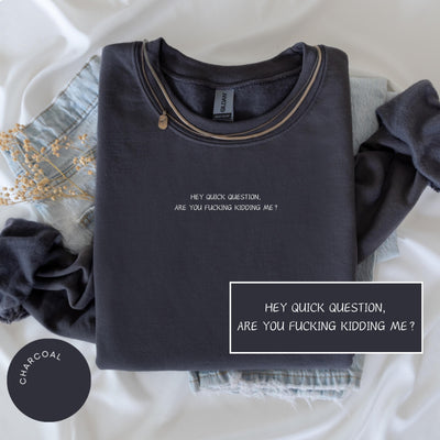 Hey Quick Question Are You Kidding Me Crewneck, Cheeky Sweatshirt, Funny Sayings Sweatshirt, Funny Women Shirts, Trendy Sweatshirts, Y2K Tee