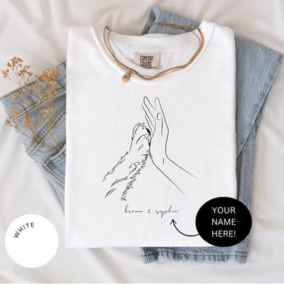 CUSTOM Dog Lover Comfort Colors® Shirt, Human Hand and Paw Shirt, Dog Paw Animal Lover Tee, Dog Lover Gift, Pet Loss Gift, Custom Dog Shirt