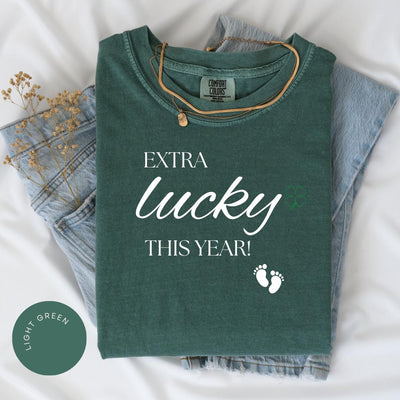 Extra Lucky This Year Comfort Colors® Shirt, St Patrick's Day Pregnancy Reveal, Pregnancy Announcement Tee, Mom To Be Shirt, Expecting Mom