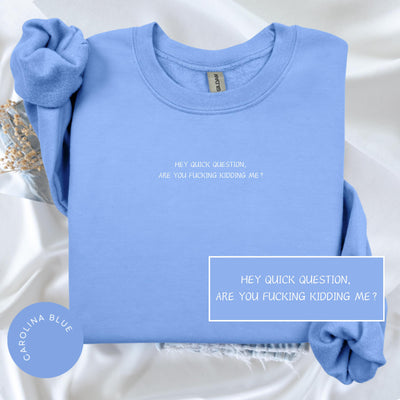 Hey Quick Question Are You Kidding Me Crewneck, Cheeky Sweatshirt, Funny Sayings Sweatshirt, Funny Women Shirts, Trendy Sweatshirts, Y2K Tee