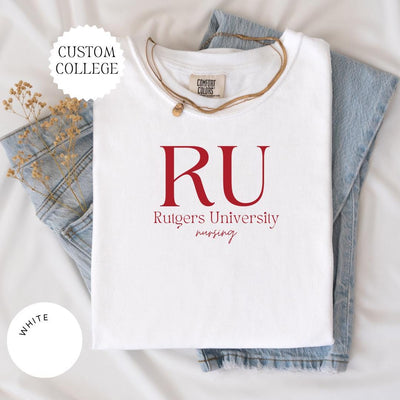 CUSTOM COLLEGE Comfort Colors® Shirt, College Alumni Hoodie, College University High School Crewneck, Graduation Gift Friend, Sorority Shirt